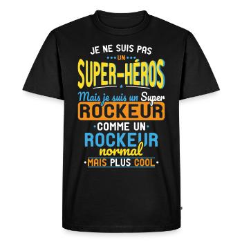 Pas un Super-Héros mais un super Rockeur - T-shirt Premium bio Homme - noir - Devant - Nico (187cm)