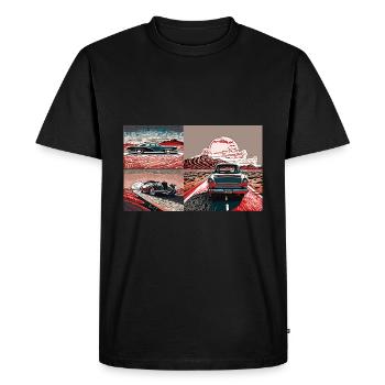 Retro cars on the highway in the sunset - Men's Premium Organic T-Shirt - black - Front - Nico (187cm)