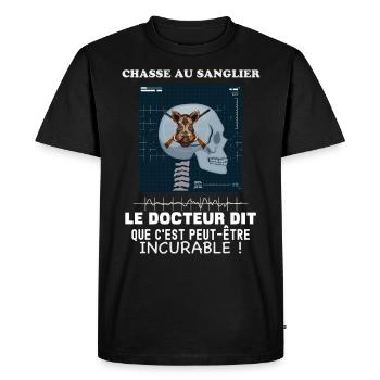 Humour Chasse au sanglier, addiction - T-shirt Premium bio Homme - noir - Devant - Nico (187cm)