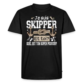 Skipper Super Pouvoir Mer Marin Capitaine Bateau - T-shirt Premium bio Homme - noir - Devant - Nico (187cm)
