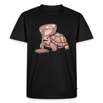 Tortue heureuse ayant un bol chaud de ramen avec - T-shirt Premium bio Homme - noir - Devant - Nico (187cm)