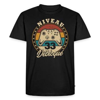 Niveau 33 débloque - T-shirt Premium bio Homme - noir - Devant - Nico (187cm)