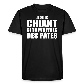 Homme qui adore : Pâtes. Design Drôle Humour - T-shirt Premium bio Homme - noir - Devant - Nico (187cm)