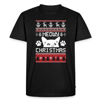 Miaou Chat et pattes de Noël - T-shirt Premium bio Homme - noir - Devant - Nico (187cm)