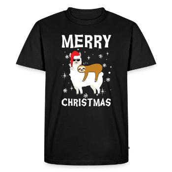 Joyeux Noël Alpaga et Paresseux - T-shirt Premium bio Homme - noir - Devant - Nico (187cm)