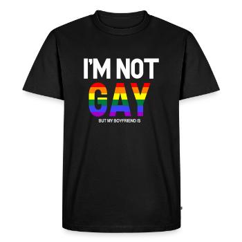 Je ne suis pas gay - Mais mon copain dit LGBT - T-shirt Premium bio Homme - noir - Devant - Nico (187cm)
