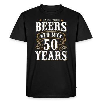 Élevez votre bière jusqu'à mes 50 ans Fêter - T-shirt Premium bio Homme - noir - Devant - Nico (187cm)
