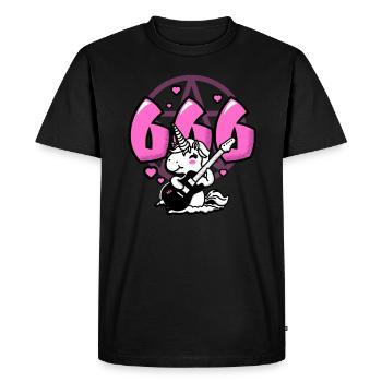 666 - licorne drôle jouant de la guitare métal - T-shirt Premium bio Homme - noir - Devant - Nico (187cm)