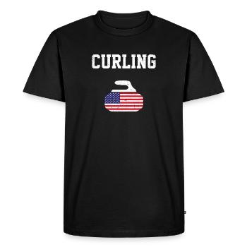 Curling American flag, curling - Men's Premium Organic T-Shirt - black - Front - Nico (187cm)