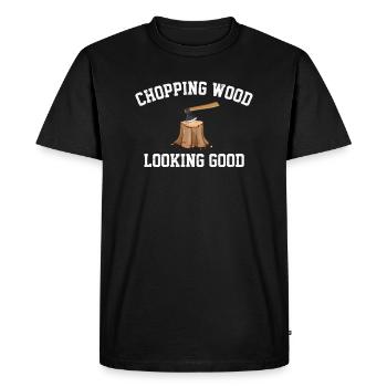 chopping wood, logging lumberjack - Men's Premium Organic T-Shirt - black - Front - Nico (187cm)