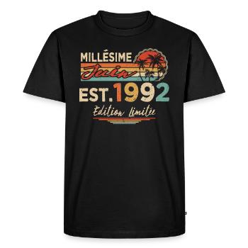 Millésime Né(e) Juin 1992 Cadeau Anniversaire - T-shirt Premium bio Homme - noir - Devant - Nico (187cm)