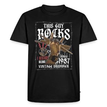 1987 Vintage Drums Drummer Anniversaire - T-shirt Premium bio Homme - noir - Devant - Nico (187cm)