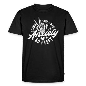 Je suis venu, j’ai vu que j’avais de l’anxiété alors je suis parti drôle - T-shirt Premium bio Homme - noir - Devant - Nico (187cm)