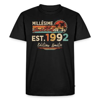 Millésime Né(e) Juillet 1992 Cadeau Anniversaire - T-shirt Premium bio Homme - noir - Devant - Nico (187cm)