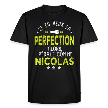 Nicolas si tu veux la perfection à vélo cycliste - T-shirt Premium bio Homme - noir - Devant - Nico (187cm)