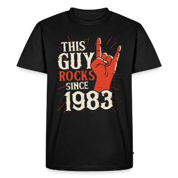 Ce mec est rock depuis l’anniversaire du millésime 1983 - T-shirt Premium bio Homme - noir - Devant - Nico (187cm)