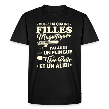 T-shirt pour les Papa - Quatre Filles Magnifiques - T-shirt Premium bio Homme - noir - Devant - Nico (187cm)