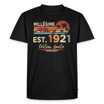Millésime Né(e) Mars 1921 Cadeau Anniversaire - T-shirt Premium bio Homme - noir - Devant - Nico (187cm)