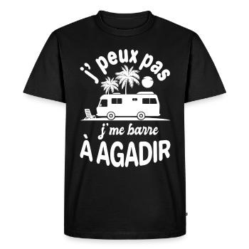 camping car agadir humour Retraite - T-shirt Premium bio Homme - noir - Devant - Nico (187cm)
