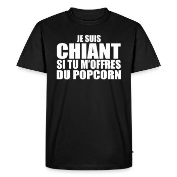 Homme qui adore : Popcorn. Design Drôle Humour - T-shirt Premium bio Homme - noir - Devant - Nico (187cm)