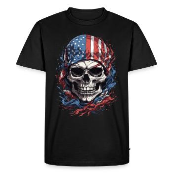 Drapeau et crâne des États-Unis : fierté américaine - T-shirt Premium bio Homme - noir - Devant - Nico (187cm)