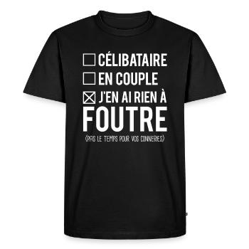 Célibataire en couple rien à foutre couple humour - T-shirt Premium bio Homme - noir - Devant - Nico (187cm)