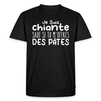 Femme qui adore : Pâtes. Design Drôle Humour - T-shirt Premium bio Homme - noir - Devant - Nico (187cm)