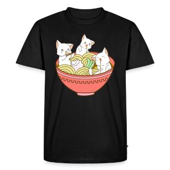 Kawaii Anime Cat Japanese Ramen Noodles - Cute - Men's Premium Organic T-Shirt - black - Front - Nico (187cm)