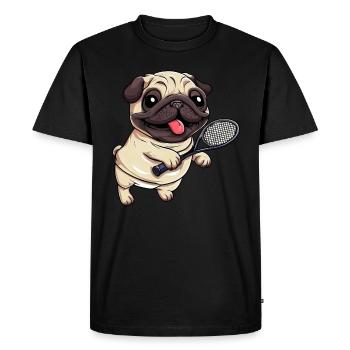Sporty pug: tennis fun and badminton joy - Men's Premium Organic T-Shirt - black - Front - Nico (187cm)