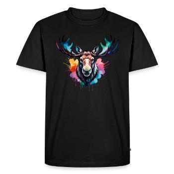 Moose Cool in the Forest, Colorful Design, Watercolor - Men's Premium Organic T-Shirt - black - Front - Nico (187cm)