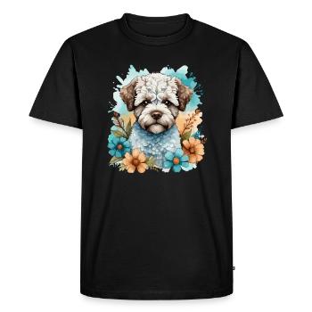 Lagotto Romagnolo Chien Mignon avec des Fleurs - T-shirt Premium bio Homme - noir - Devant - Nico (187cm)
