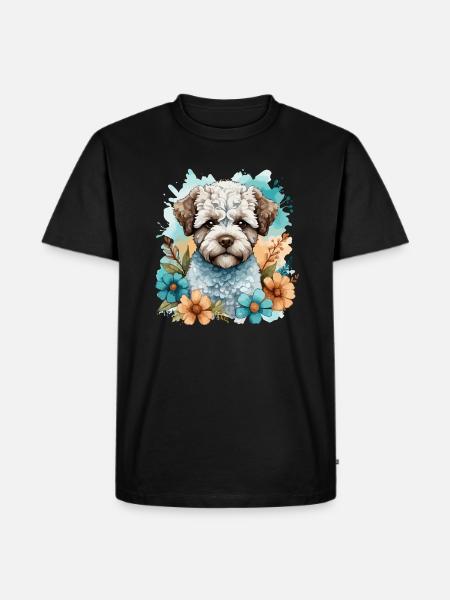 Lagotto Romagnolo Dog Cute with Flowers - Men's Premium Organic T-Shirt - black