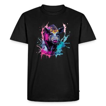 Sanglier à l’aquarelle - T-shirt Premium bio Homme - noir - Devant - Nico (187cm)