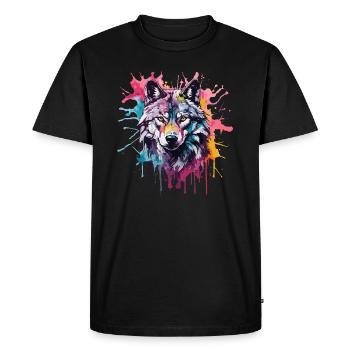 Cool Colorful Wolf in Watercolors. Illustration - Men's Premium Organic T-Shirt - black - Front - Nico (187cm)