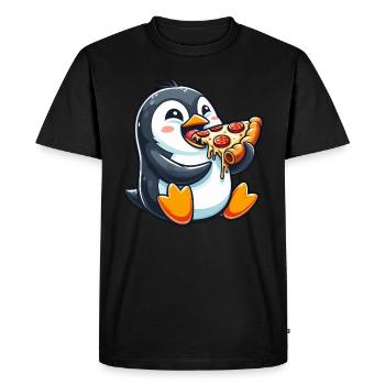 Pingouin Pizza Drôle Nourriture Bande Dessinée De Restauration Rapide - T-shirt Premium bio Homme - noir - Devant - Nico (187cm)