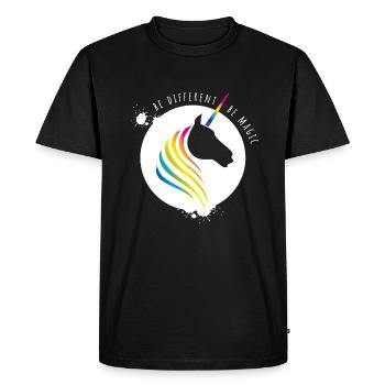licorne arc-en-ciel licorne arc-en-ciel gay CSD cool LO - T-shirt Premium bio Homme - noir - Devant - Nico (187cm)