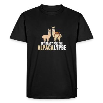 The Alpacalypse Funny alpaca T-shirt - Men's Premium Organic T-Shirt - black - Front - Nico (187cm)