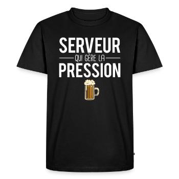 Serveur qui gère la pression métier bière humour - T-shirt Premium bio Homme - noir - Devant - Nico (187cm)
