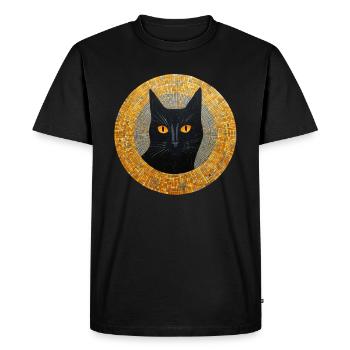 Porträt einer schwarzen Katze in gold, black cat - Männer Premium Bio T-Shirt - Schwarz - Vorne - Nico (187cm)
