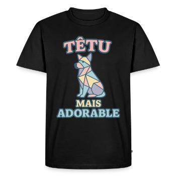 Têtu mais adorable – Chien géométrique pastel - T-shirt Premium bio Homme - noir - Devant - Nico (187cm)