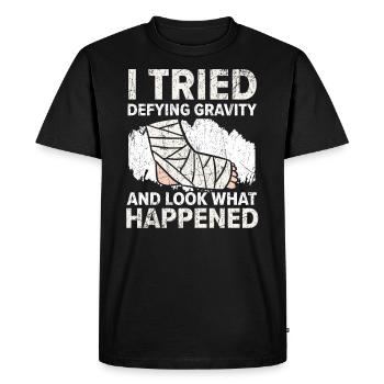 J’ai essayé de défier la gravité Récupération de blessure à la jambe cassée - T-shirt Premium bio Homme - noir - Devant - Nico (187cm)