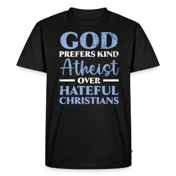 Dieu préfère les athées aux chrétiens haineux - T-shirt Premium bio Homme - noir - Devant - Nico (187cm)