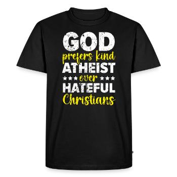 Dieu préfère les athées aux chrétiens haineux - T-shirt Premium bio Homme - noir - Devant - Nico (187cm)