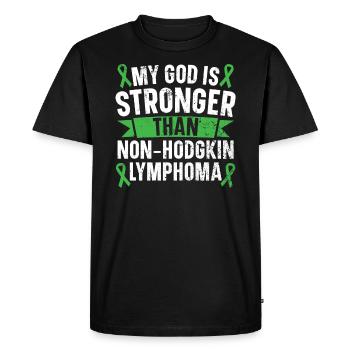 Mon Dieu est plus fort que le lymphome non hodgkinien - T-shirt Premium bio Homme - noir - Devant - Nico (187cm)