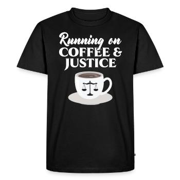 Running On Coffee And Justice Judge Lawyer Justice - Men's Premium Organic T-Shirt - black - Front - Nico (187cm)