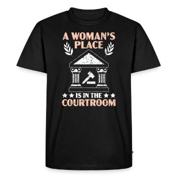 La place d’une femme est dans la salle d’audience Juge Avocat - T-shirt Premium bio Homme - noir - Devant - Nico (187cm)