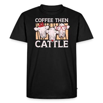 Café puis vache bovine Chuchoteur Caféine Addict - T-shirt Premium bio Homme - noir - Devant - Nico (187cm)