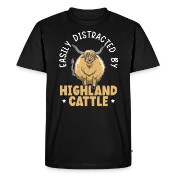 Facilement distrait par Highland Cattle Cow Farmer - T-shirt Premium bio Homme - noir - Devant - Nico (187cm)
