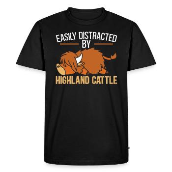 Facilement distrait par Highland Cattle Cow Farmer - T-shirt Premium bio Homme - noir - Devant - Nico (187cm)