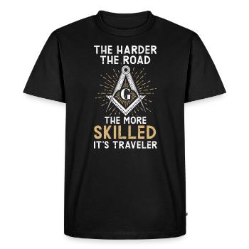 The Harder The Road The More Skilled It's Traveler - Men's Premium Organic T-Shirt - black - Front - Nico (187cm)